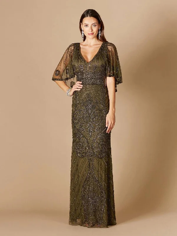Overstock Lara Dresses 29356 Long Cape Sleeve Formal Dress