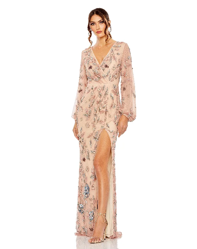 Crazy Deals Mac Duggal 93755 Long Sleeve Formal Beaded Dress