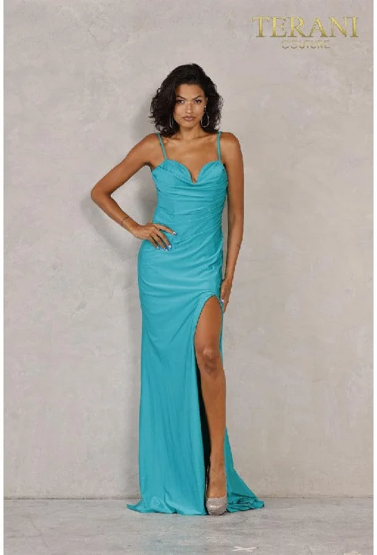 Online Exclusive Terani Couture 2111P4030 Spaghetti Strap Long Dress