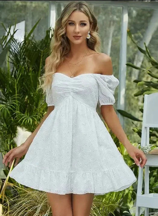 Anniversary Sale Short Sleeve Cocktail Dress White