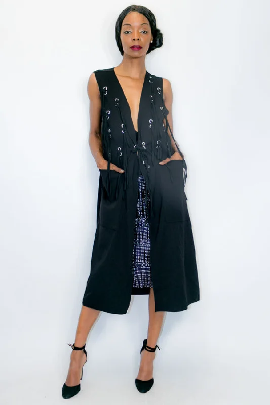 Instant Savings Sleeveless Eyelet V Neck Pockets Vest Dress