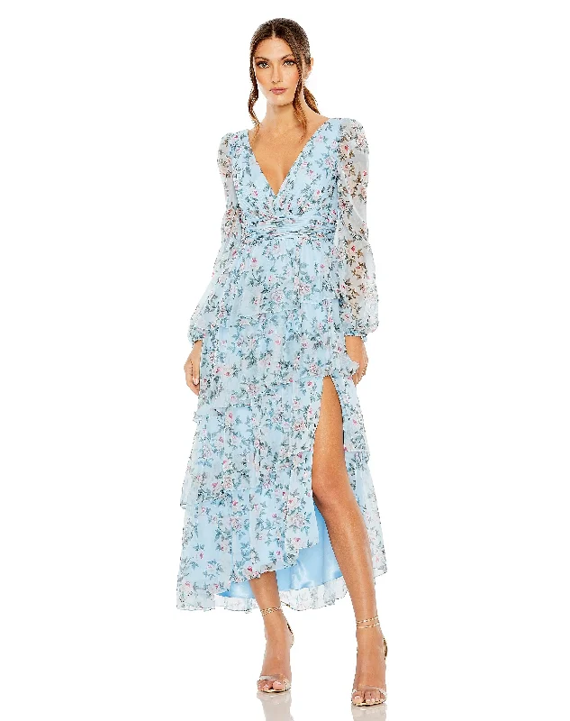 Best Bargains Mac Duggal 55880 Long Sleeve Floral High Low Dress