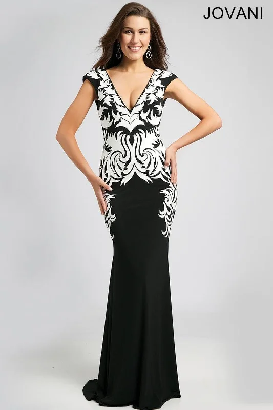 While Supplies Last Jovani 99014 Plunging Neckline Long Formal Gown Sale