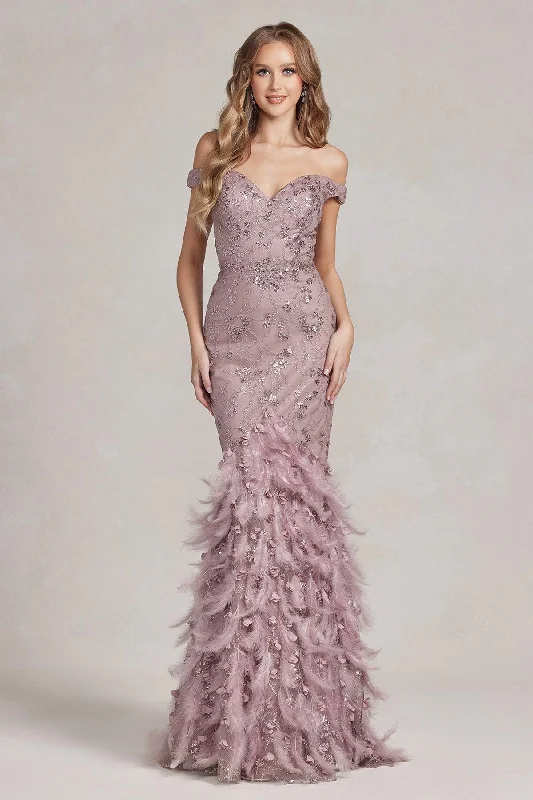 Seasonal Sale Nox Anabel C1106 Long Off Shoulder Fitted Prom Gown
