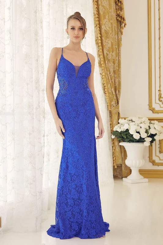 Limited Edition Nox Anabel E1076 Long Spaghetti Strap Lace Prom Gown