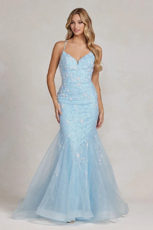 Mega Sale Nox Anabel C1117 Long Spaghetti Strap Prom Trumpet Gown