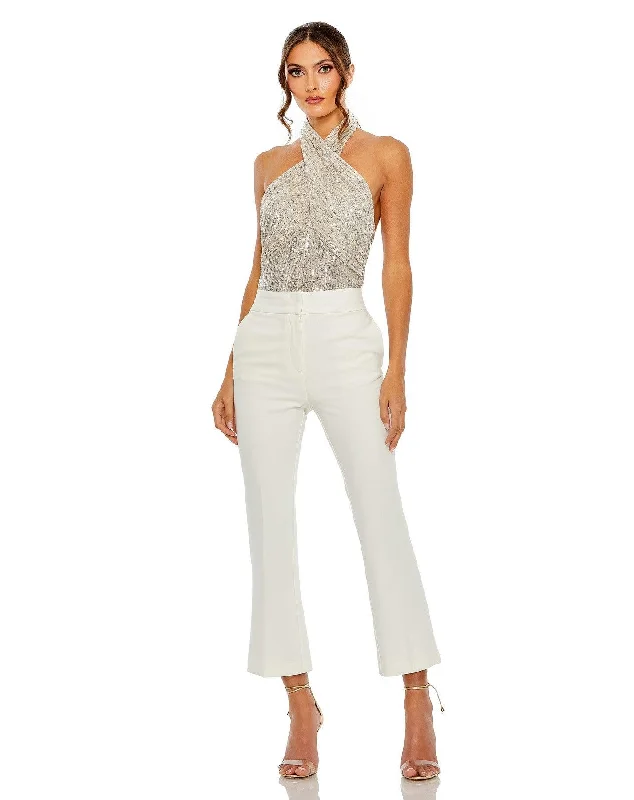 Customer Appreciation Sale Mac Duggal R26830 Formal Halter Neckline Sequined Top