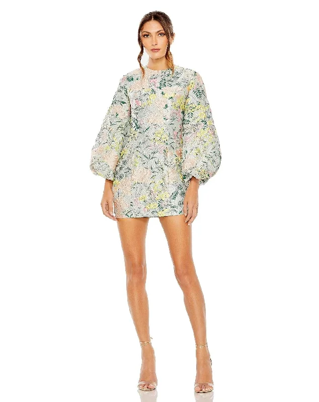 Stock Up and Save Mac Duggal 11609 Short Floral Puff Sleeve Cocktail Dress