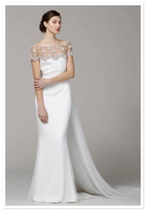 Mega Sale Marchesa Crepe back satin column with embroidered illusion
