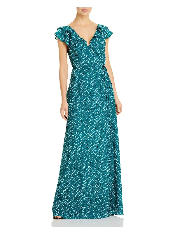 Sneak Peek Sale AIDAN MATTOX Womens Teal Tie Floral Flutter Sleeve Surplice Neckline Full-Length Party Wrap Dress Sneak Peek Sale AIDAN MATTOX Womens Teal Tie Floral Flutter Sleeve Surplice Neckline Full-Length Party Wrap Dress