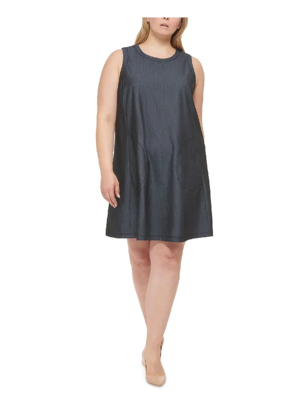 Weekend Deal CALVIN KLEIN Womens Gray Zippered Unlined Pocketed Heather Sleeveless Round Neck Above The Knee Wear To Work Shift Dress Weekend Deal CALVIN KLEIN Womens Gray Zippered Unlined Pocketed Heather Sleeveless Round Neck Above The Knee Wear To Work Shift Dress