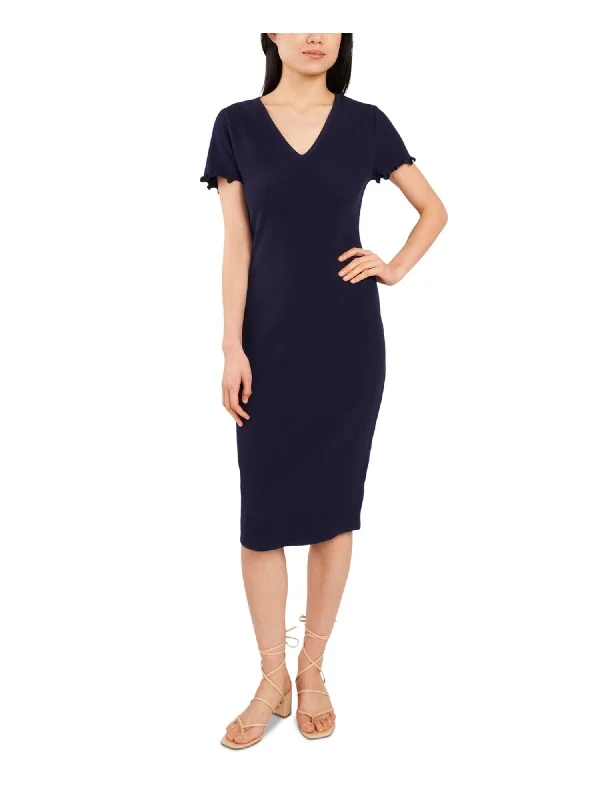 Buy Now RILEY&RAE Womens Navy Stretch Ribbed Pullover Short Sleeve V Neck Below The Knee Wear To Work Sheath Dress Buy Now RILEY&RAE Womens Navy Stretch Ribbed Pullover Short Sleeve V Neck Below The Knee Wear To Work Sheath Dress
