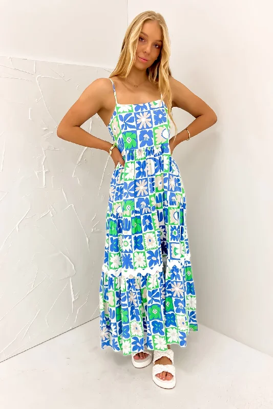 Steals and Deals Zakia Midi Dress Blue Daisy