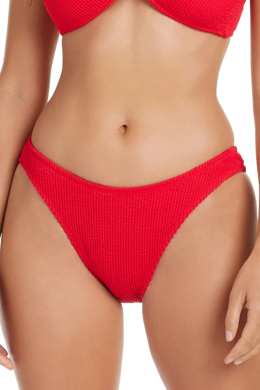 Bargain Prices Pucker Up Hi-Leg 90s Trunk Bikini Bottom In Red - Bleu